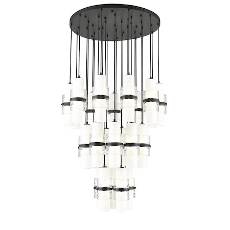 Z-Lite Cayden Chandelier, 27-Light, 36 In.W x 16.75 In.H, Matte Black/Clear + Etched Opal 1946P-27R-MB